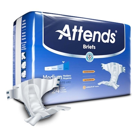 Attends Briefs, Adult, Medium, Heavy Absorbency, Disposable, White, 96PK DDA20